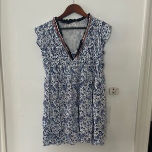 THML Blue and White Puff Sleeve Mini Dress